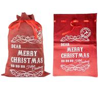 SHATCHI Personalised Merry Christmas Vintage Hessian Christmas Santa Sack with Ribbon Stocking Red Gift Bag Santa Costume Accessories 31x42cm