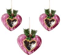 3Pcs Pink Burgundy Heart 16.5cm - Christmas Tree Hanging Decorations Festive Decorative Ornaments Fairy Tale Themed Xmas Tree Pendant