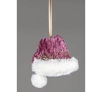3Pcs Pink Burgundy Mini Santa Hat 13x12cm - Christmas Tree Hanging Decorations Festive Decorative Ornaments Fairy Tale Themed Xmas Tree Pendant
