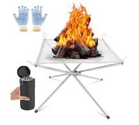 Shatchi Portable Fire Pit for Outdoor Camping, 42CM Foldable Stainless Steel Mesh Fire Pit with Heat Resistant Gloves & Carrying Bag in Silver Shatchi Silver