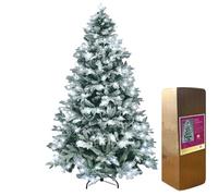 SHATCHI Pre-Lit Artificial Christmas Tree Lapland Fir-LED Lights, Snow Flocked PE/PVC Tips, Snowy Bushy Hinged Branches, Metal Stand for Xmas Home Decorations, Cool White, 150cm