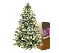 SHATCHI Pre-Lit Artificial Christmas Tree Lapland Fir-LED Lights, Snow Flocked PE/PVC Tips, Snowy Bushy Hinged Branches, Metal Stand for Xmas Home Decorations, Warm White, 240cm