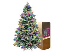 SHATCHI Pre-Lit Artificial Christmas Tree Lapland Fir-LED Lights, Snow Flocked PE/PVC Tips, Snowy Bushy Hinged Branches, Metal Stand for Xmas Home Decorations, Multicolour, 180cm