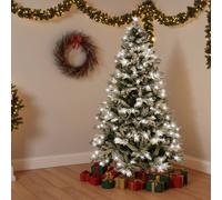 Shatchi Pre-Lit Artificial Christmas Tree Lapland - LED Cool White Lights with Snow Flocked Tips in Green | Size: 10ft Shatchi Green 10ft