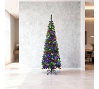 6Ft/1.8M Pre Lit Artificial Green Slim Christmas Pencil Tree,430 Pointed Tips,180 Multicolour LEDs