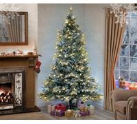 Shatchi Pre-Lit Lapland Fir Snow Flocked Artificial Christmas Tree 7Ft With Warm White Leds