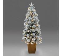 Shatchi Pre Lit Potted Snow Flocked Christmas Tree With Pine Cones And Red Berries Snowy Tips 80-100 Warm White Led Lights