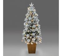 SHATCHI 4Ft/1.2m Pre Lit Potted Snow Flocked Christmas Tree with 80 Warm White LED Lights Changing 8 Modes, Pine Cones and Red Berries Snowy Tips, Green, 120cm