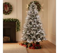 Shatchi Pre-Lit Snow Flocked Christmas Tree with Cool White Lights in Green | Size: 4ft Shatchi Green 4ft