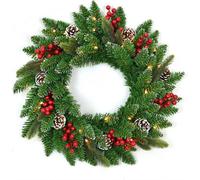Shatchi Pre-Lit Stockholm 55Cm Berries And Pine Cones Wreath With Warm White Leds Battery Operated