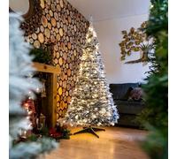 SHATCHI 4Ft-6Ft Prelit Pre Pop up Christmas Tree Xmas Home Indoor LED Warm White Lights Baubles Decorations Battery Operated, Holly Flocked, 5Ft