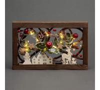 Shatchi Prelit Wooden Rectangle Frame Tabletop Decorations with Leaves Pine Cones Berries 3D Nordic Scene, 40cm in Brown Shatchi Brown