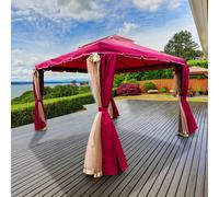 Pop up Red Gazebo Patio Tent 3x3x2.75m Heavy Duty Aluminium Poles With 4 Side Walls Top Roof Portable Waterproof Canopy Shelter Sunshade