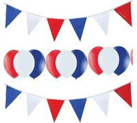 Shatchi Red White Blue 10m Triangle Bunting Banner Pennant Flag & 25pcs Latex Balloons Party Pack Combo National Day Celebration Decorations Shatchi Multicolor