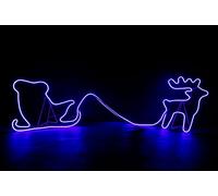 SHATCHI Reindeer and Santa Sleigh Neon Effect Rope Light Silhouette Double Side 180 Blue LEDs Christmas Outdoor Home Wall Garden Holiday Festive Decorations