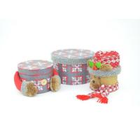 SHATCHI Reindeer Christmas Novelty Stacking 3 Pcs Set Xmas Decorations Gifts Present Round Shape Boxes for Chocolates Candy, Cardboard, Grey