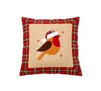 SHATCHI Robin Christmas Cushion Cover 40x40cm, Festive Decorative Pillow Case with Velcro Closure, Burlap Style Sofa, Bed, Throw Cushion Cover for Xmas Home Decorations