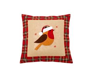 SHATCHI Robin Christmas Cushion Cover 40x40cm, Festive Decorative Pillow Case with Velcro Closure, Burlap Style Sofa, Bed, Throw Cushion Cover for Xmas Home Decorations