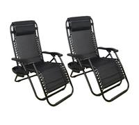 Shatchi Set Of 2 Padded Zero Gravity Recliner Chairs With Cup Holders - Outdoor Garden Lounger