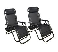 Shatchi Set of 2 Zero Gravity Garden Chairs - Padded Recliner Loungers in Black | Size: 2 Pack Shatchi Black 2 Pack