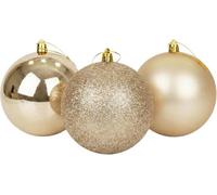 20cm/3Pcs Large Champagne Baubles PVC Shatterproof Glossy, Matt, Glitter Finish Christmas Balls Ornaments Assorted Set- Festive Xmas Tree Hanging Decorations, Round Ornament for Holiday Home Decor
