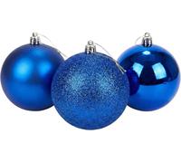 20cm/3Pcs Large Dark Blue Baubles PVC Shatterproof Glossy, Matt, Glitter Finish Christmas Balls Ornaments Assorted Set- Festive Xmas Tree Hanging Decorations, Round Ornament for Holiday Home Decor