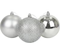 20cm/3Pcs Large Silver Baubles PVC Shatterproof Glossy, Matt, Glitter Finish Christmas Balls Ornaments Assorted Set- Festive Xmas Tree Hanging Decorations, Round Ornament for Holiday Home Decor