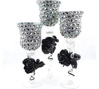 SHATCHI (Set of 3-Different Sizes - Decorated Glass Tealight Holder-Holds Votive, Pillar Candles for Dining,Wedding Table Centerpiece,Home,Living Room Décor, Various