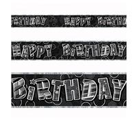 SHATCHI SHATCHI-119 12ft Black Happy Birthday Foil Decorations Banner Party Supply