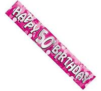 SHATCHI SHATCHI-121 12Ft Long 50th Pink Birthday Holographic Banner Decorations Party Supply
