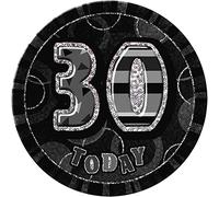 SHATCHI SHATCHI-494 30th Badge Glitz Black Birthday Decorations Unisex Party Supply