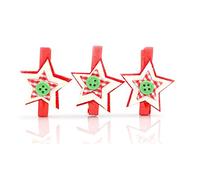 SHATCHI SHATCHI-508 3pcs Wooden Peg Mini Star Shape Clips Colourful Christmas Decorations, Multi