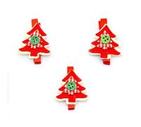 SHATCHI SHATCHI-509 3pcs Wooden Peg Mini Tree Shape Clips Colourful Christmas Decorations, Multi