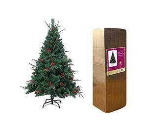 SHATCHI SHATCHI-721 7ft Artificial Christmas Tree Naturally Decorated with Pine Cones and Barries with Frozen Tips, Green