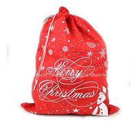 SHATCHI SHATCHI-845 Sack Merry Christmas Red Felt Xmas Santa Accessories Snowman Snowflake Printed, 1Pc