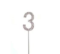 Shatchi Silver 3 Sparkley Diamond Cake Topper Number 3 for Birthday Anniversary Shatchi Silver