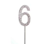 Shatchi Silver 6 Sparkley Diamond Cake Topper Number 6 for Birthday Anniversary Shatchi Silver