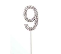 Shatchi Silver 9 Sparkley Diamond Cake Topper Number 9 for Birthday Anniversary Shatchi Silver