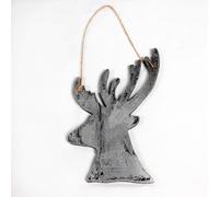 Shatchi Silver Christmas Wooden Hanging Deer Wall Decoration Xmas Home Office Holiday Decorative Centrepiece 26cm Shatchi Silver