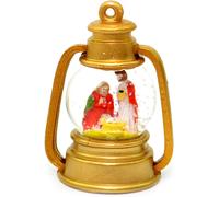 Shatchi Small Christmas Decoration Snow Globe with Merry, Joseph & Jesus in Gold Lantern in Brown Shatchi Brown