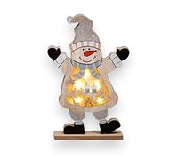 SHATCHI Snowman LED Wooden Christmas Santa Snowman Reindeer Xmas Home Indoor Table Decorations Ornaments Centrepiece, 27cm