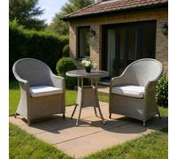 SHATCHI Sorrento Premium 3 Pieces Aluminium Rattan Bistro Set 2 Seater, 2 Chairs with Cushions, Glass Top Table Outdoor Garden Lounge Balcony Patio Compact Furniture, Light Grey