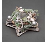 Star Shape Wooden Candle Holder Tabletop Centrepiece Christmas Decorated with Frosty Red/Silver Baubles, Berries and Cones Shatchi Silver One Size