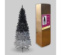 SHATCHI Tasmanian Mixed Colours Shiny Tinsel Pencil Tips Luxurious Slim Artificial Christmas Tree Hinged Branches Xmas Holiday Home Decorations - 6Ft/7Ft, Black/Silver, 7Ft
