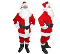 Traditional Deluxe Regal Plush Father Santa Claus Suit Fancy Dress Costume Hat, Wig, Beard, Gloves, Boot Covers, Half Moon Shatchi Red One Size