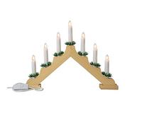 SHATCHI Traditional Wooden Pre-Lit Natural Candle Bridge Light 7 Candles Bulbs Mains Window Christmas Tree Home Office Desk Light Holiday Xmas Festive Decoration