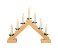 SHATCHI Traditional Wooden Pre-Lit Natural Candle Bridge Light 7 LEDs Bulbs - Battery Powered - Window Christmas Tree Home Office Desk Light Holiday Xmas Festive Decoration