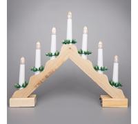 SHATCHI Traditional Wooden Pre-Lit Natural Candle Bridge Light 7 LEDs Bulbs - Battery Powered - Window Christmas Tree Home Office Desk Light Holiday Xmas Festive Decoration