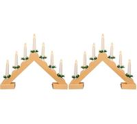 SHATCHI Traditional Wooden Pre-Lit Natural Candle Bridge Light 7 LEDs Bulbs - Battery Powered - Window Christmas Tree Home Office Desk Light Holiday Xmas Festive Decoration (Pack of 2)