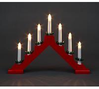 SHATCHI Traditional Wooden Pre-Lit Red Candle Bridge Light 7 Candles Bulbs Mains Window Christmas Tree Home Office Desk Light Holiday Xmas Festive Decoration